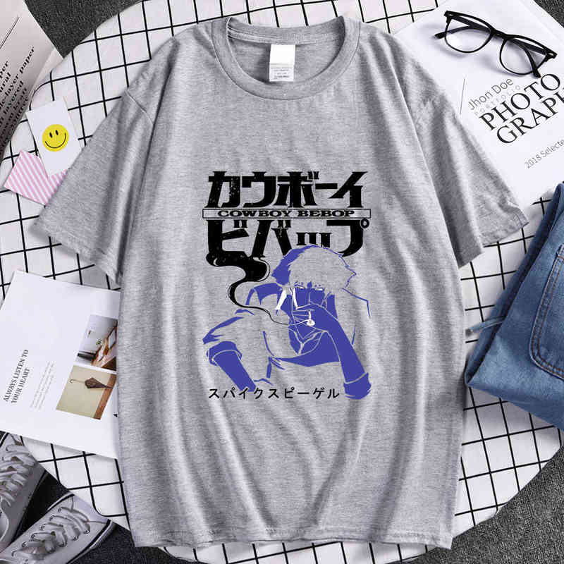 Anime Cowboy Bebop Spiegel Spike Classic Fashion Simple Print Summer Short-sleeved Thin Cotton Casual Loose Couple T-shirt 2022 G220216
