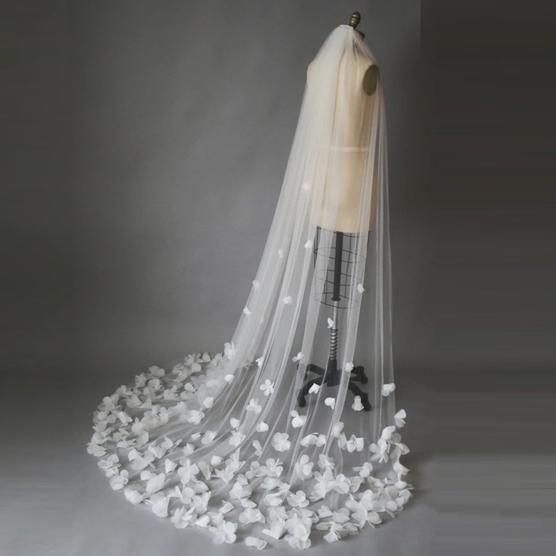 Best Selling Cheapest In Stock Long Chapel Length Bridal Veil 3d flower White Ivory High Quality Wedding Veil