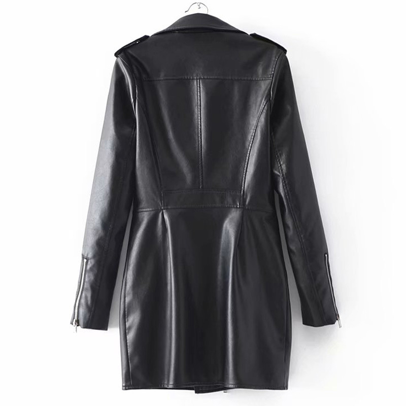 Slim slim collar long sleeve winter female PU leather jacket fashion fight receive waist 201017