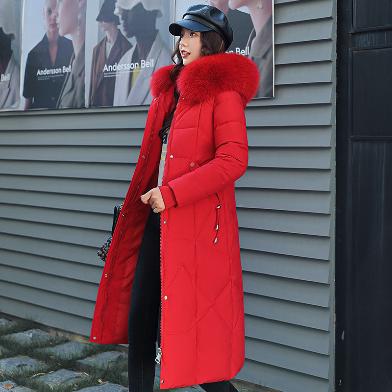 Women's Winter Jacket X-long Solid Female Coat Hooded Slim With Fur Collar Thick Oversized Cotton Padded Casual Woman Parkas 201217