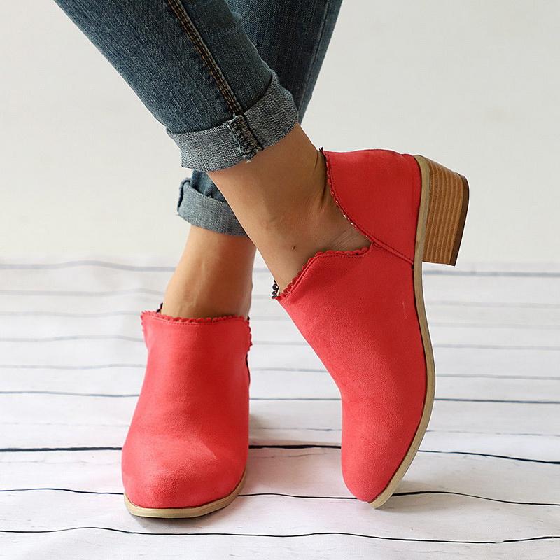 Fashion Women Low Heel Shoes Women Boots Female Square Heel Slip On Pointed Toe Casual Ladies Shoes With Trimmed Zip, Red 
Fashion Women Low Heel Shoes Women Boots Female Square Heel Slip On Pointed Toe Casual Ladies Shoes With Trimmed Zip, Red