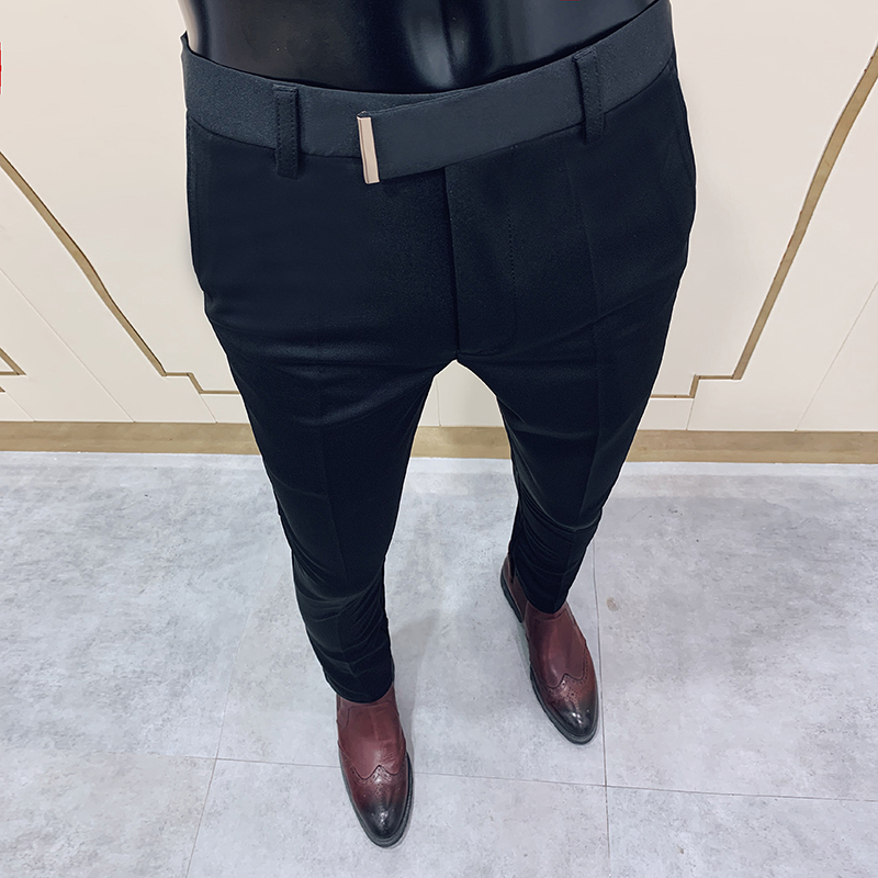 Business Suit Pant Mens Dress Pants Ankle Length Casual Slim Formal Trousers Elastic Pencil Pants Office Work Men Clothes 201124