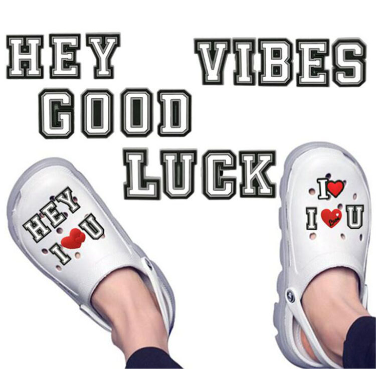 100pcs custom black white letters pvc shoe charms shoecharm buckles fashion accessories soft rubber for clog shoes Mixed 26 style