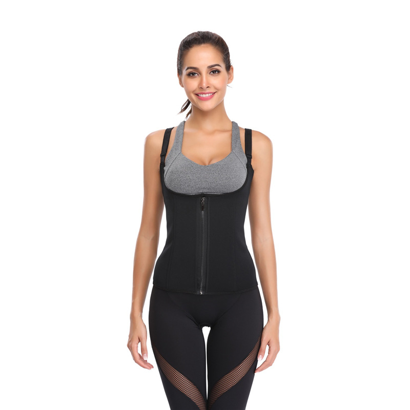 Women Body Shaper Neoprene Fabric Zipper & Hook Double Fixed Adjustable Shoulder Straps Waist Trainer Corset Cincher Slimming Shapewear