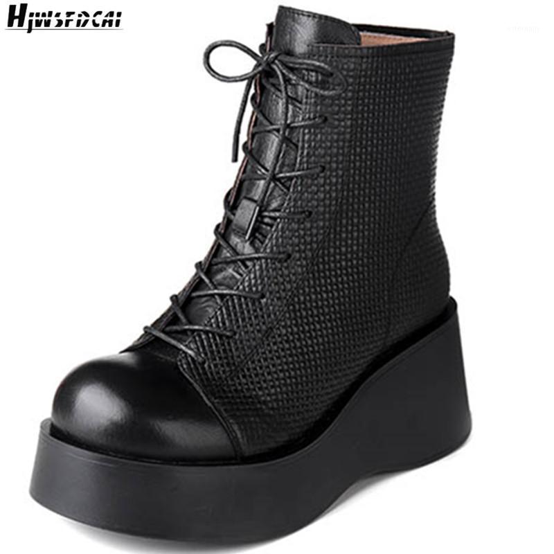 Hjwsfdcai Platform British Wind Lace-Up Women Ankle Boots Winter Cowhide Leather Zipper Round Toe Mujer Shoes Outdoor Women Shoe1, Black
Hjwsfdcai Platform British Wind Lace-Up Women Ankle Boots Winter Cowhide Leather Zipper Round Toe Mujer Shoes Outdoor Women Shoe1, Black