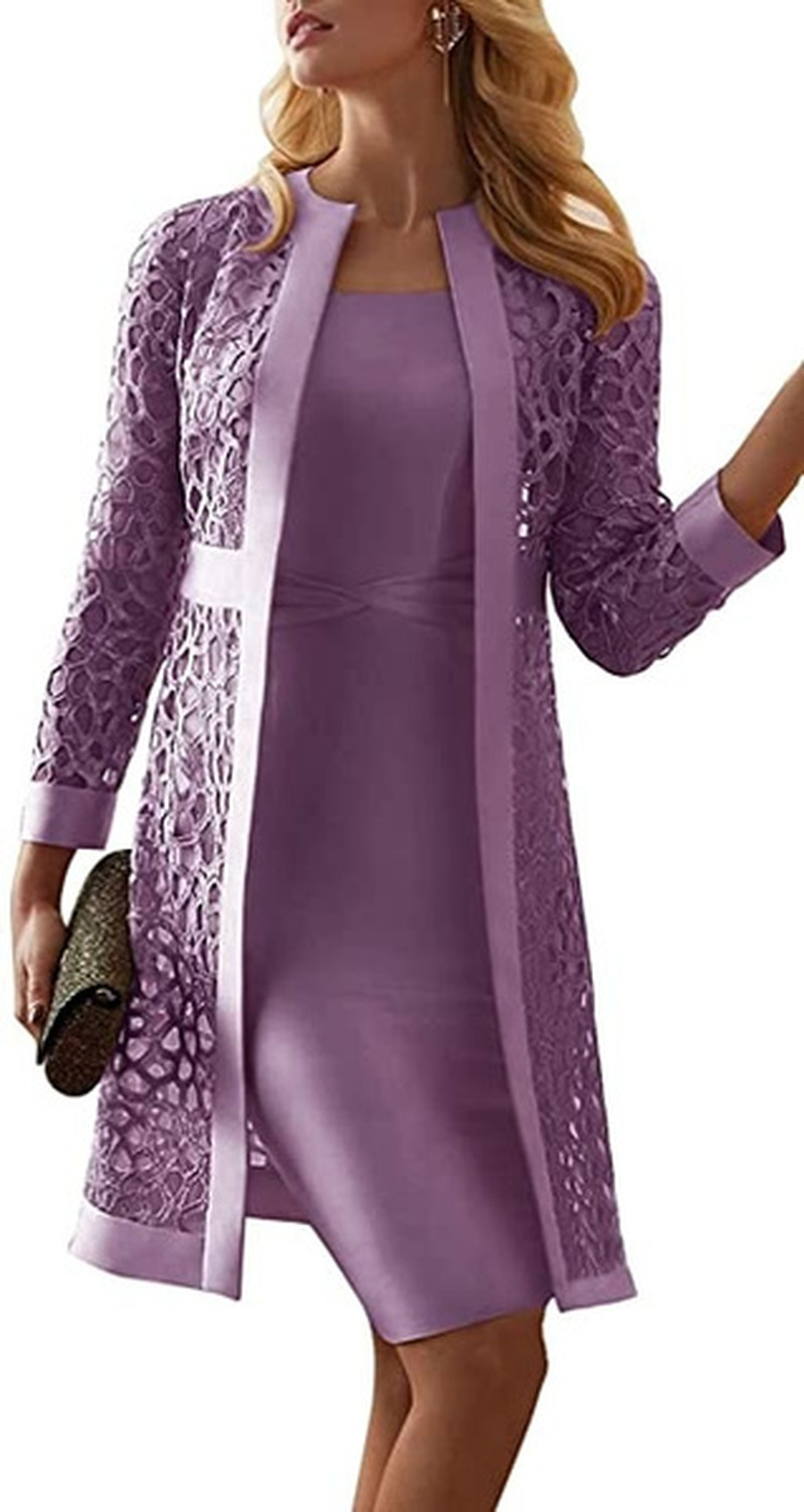Two Piece Dress Women Long Sleeve Knee Length Jacket Mother of The Bride Dresses Formal Party Evening Gown Dress fashion S-5XL 220228