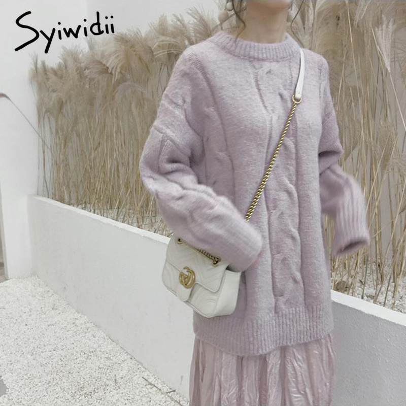 syiwidii mohair oversize sweater women ribbed knitted pullovers loose solid warm sweet winter clothes women beige pink blue 201223