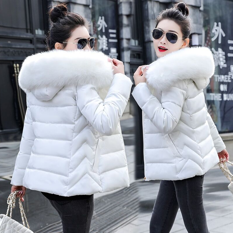 New Winter Jacket Womens Parkas White warm Winter Coat Female Jackets detachable fur collar detachable hat Slim fit Outwear 201019