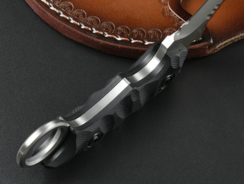 High Quality Karambit Knife D2 Satin / Stone Wash Blade Black Full Tang G10 Handle Claw Knives With Leather Sheath