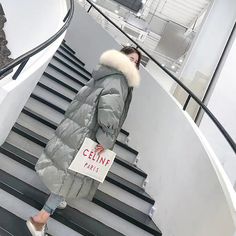 Fitaylor Women Winter White Duck Down Jacket Ladys Hooded Faux Fur Collar Long Warm Thick Coat Female Parka Outwear 201125