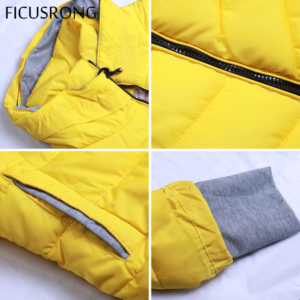 Yellow Hooded Winter Jacket For Women - Cotton Padded Stand Collar Basic Coat B3
