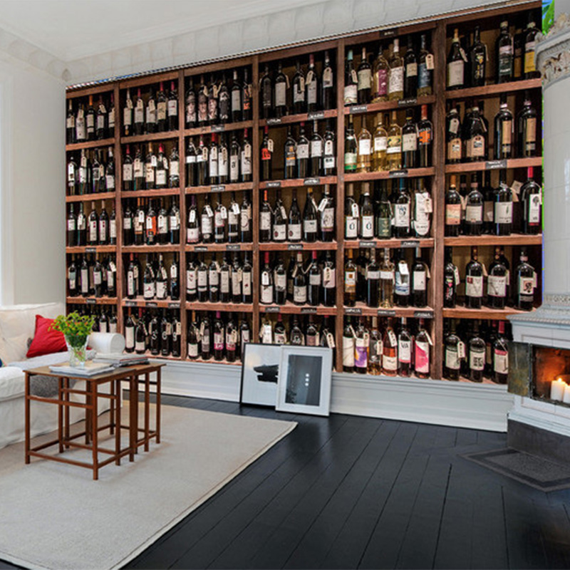 European Style 3D Wallpaper Modern Red Wine Bottles Wooden Wine Rack Photo Wall Murals Cafe Bar