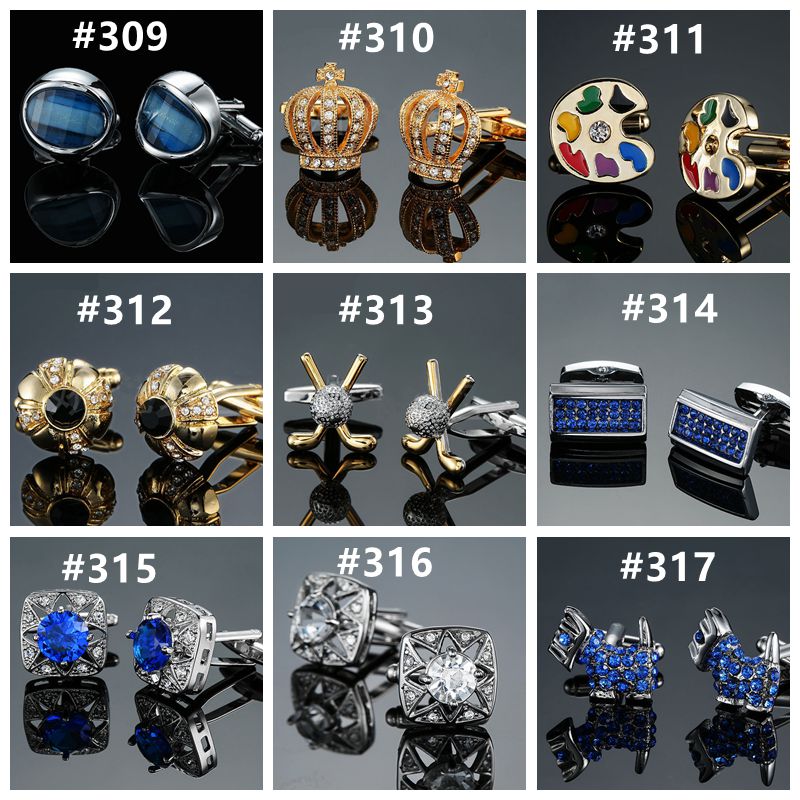 Luxury Classical French Men Crystal Copper Cuff Links Designer Jewelry Crown Sand Glass Rhinestone Silver Gold Enamel Business Shirt Suit Cufflinks We