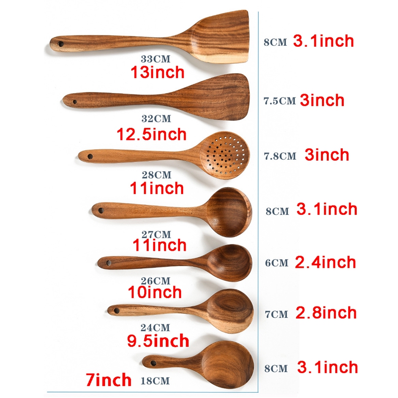 Teak Wood Tableware Spoon Colander Long Handle Wooden Non-Stick Special Cooking Spatula Kitchen Tool Utensils Kitchenware Gift DBC BH4472