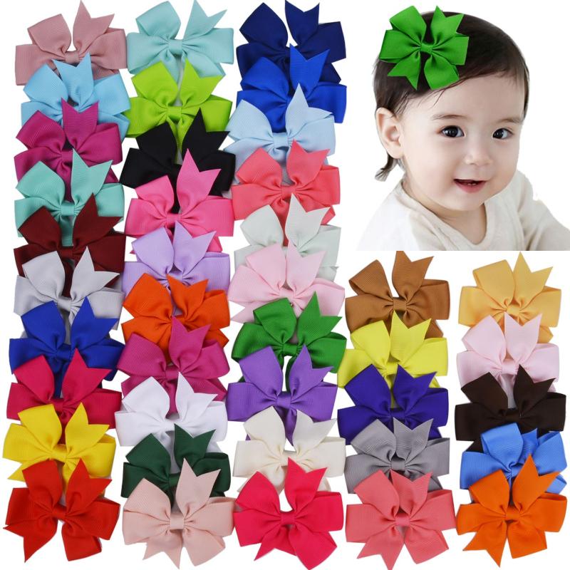 40pcs/lot Grosgrain Ribbon Hair Bow with Clips Baby Girls Bowknot Clips Hairpins Photo Shoot Hair Accessories
