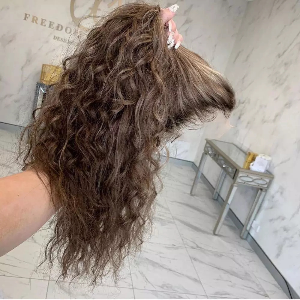 Free shipping Black/brown 360 lace kinky curly 13x4 Deep Curl Frontal Wig Human Hair Closure Synthetic Wigs Pre Plucked