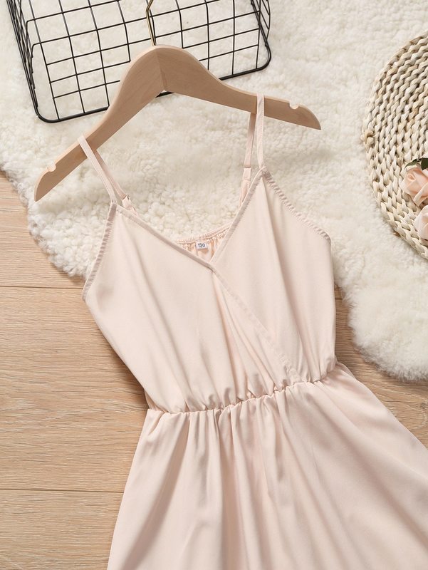 Girls Overlap Collar Layered Hem Cami Dress SHE