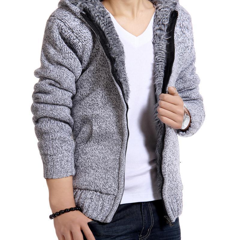 Jacket Men thick velvet cotton hooded fur jacket men's winter padded knitted casual winter men hooded sweater Spring T200107