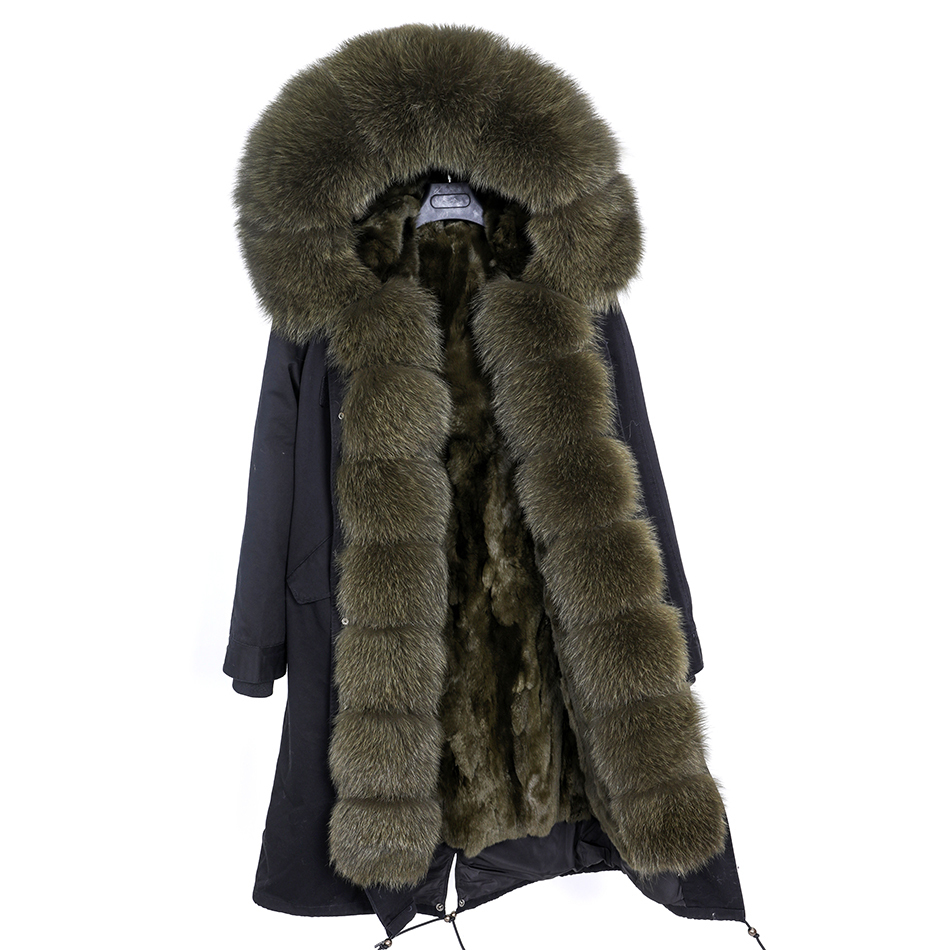 new army green fur overtheknee pie overcame women's thick rabbit fur liner winter long jacket top detachable 201016