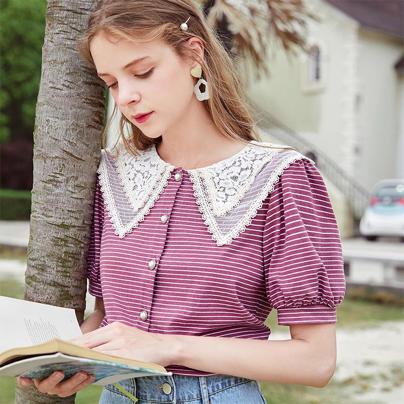 Xiangying Striped T-Shirt Female 2021 Summer New Cardigan Wild Doll Collar Top Korean Loose Short-Sleeved
Xiangying Striped T-Shirt Female 2021 Summer New Cardigan Wild Doll Collar Top Korean Loose Short-Sleeved