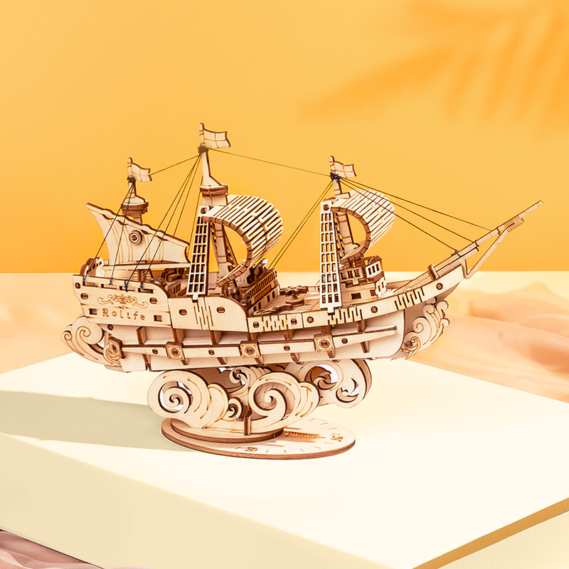 Robotime 3D Wooden Puzzle Games Boat & Ship Model Toys For Children Kids Girls Birthday Gift 201218
