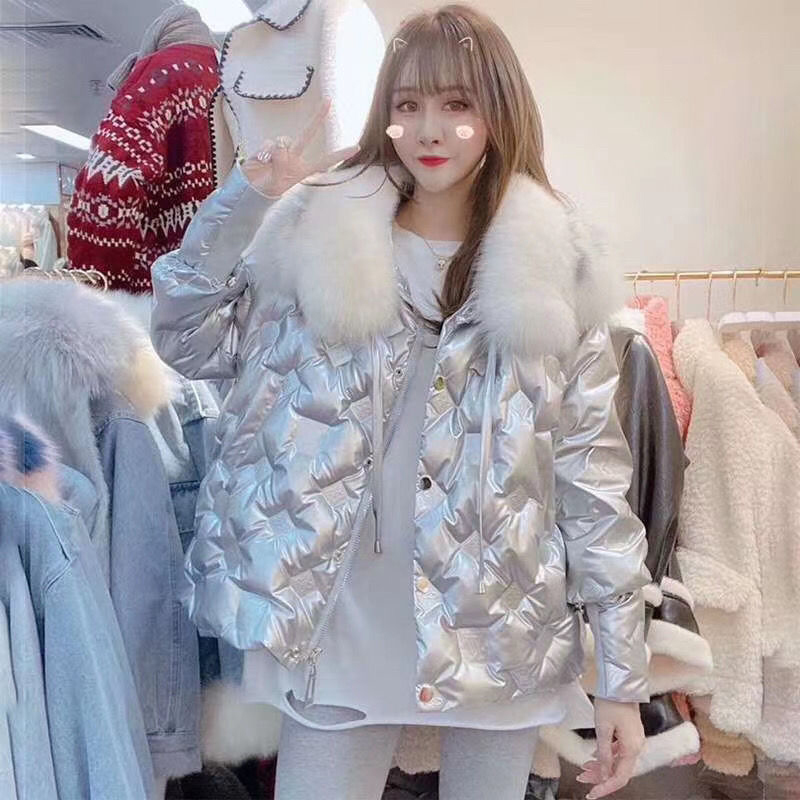 High Quality Big Fur Collar Winter Jacket Women Winter Warm Down Parka Coat Casual Polyester Zipper Down Jacket Female 201217
