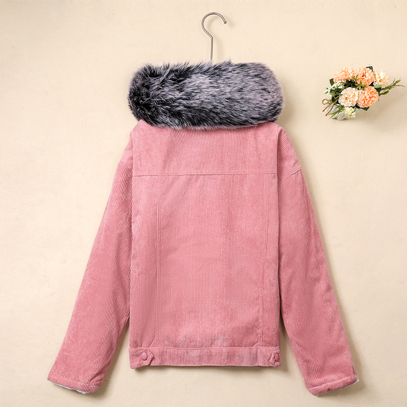 Big Fur Winter Corduroy Jackets Women Warm Lamb Fur Lining Coats Casual Fashion Female Bomber Jacket Student Short Outerwear 201019