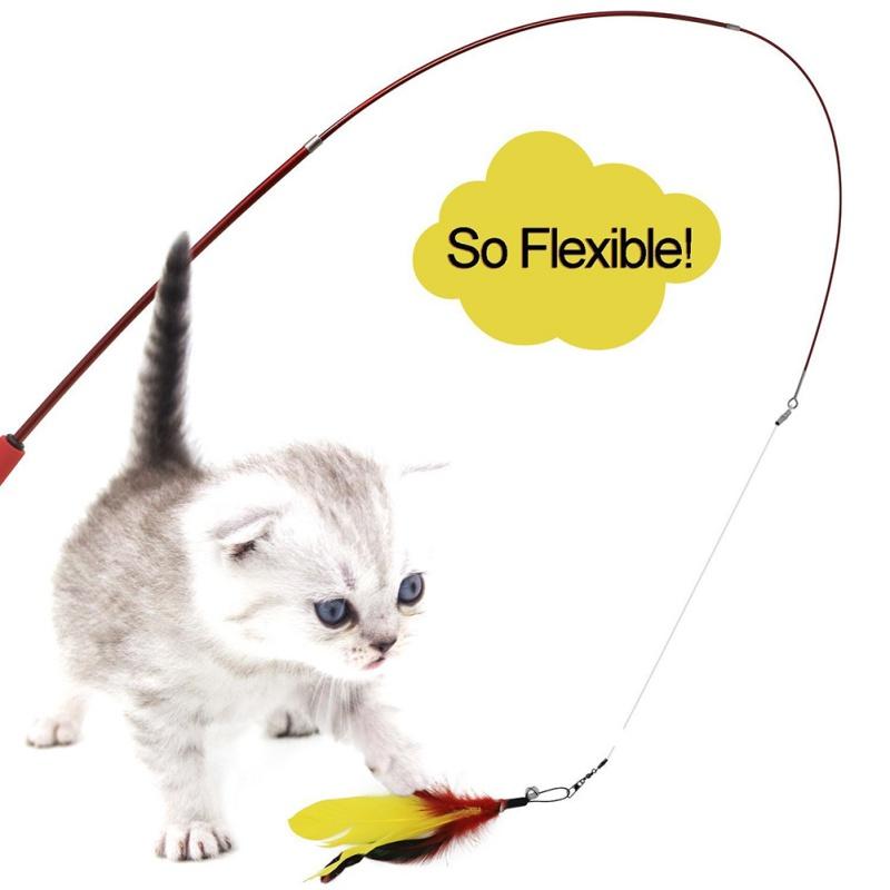 

Pet Cat Toy Wire Feather Rod Durable Steel Wand Catcher Extendable Teaser Stick Cat Interactive toys