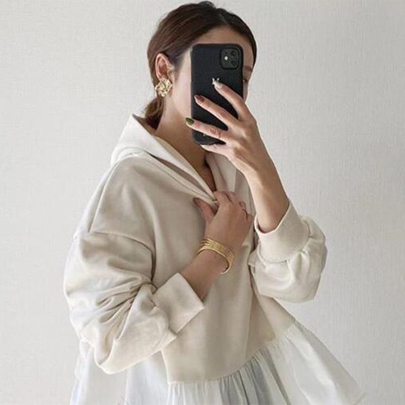 Ruffled Patchwork Hooded Women Hoodies Autumn Long Sleeve Thicken Female Sweatshirts Korean Streetwear Casual Lady Pullover 201203