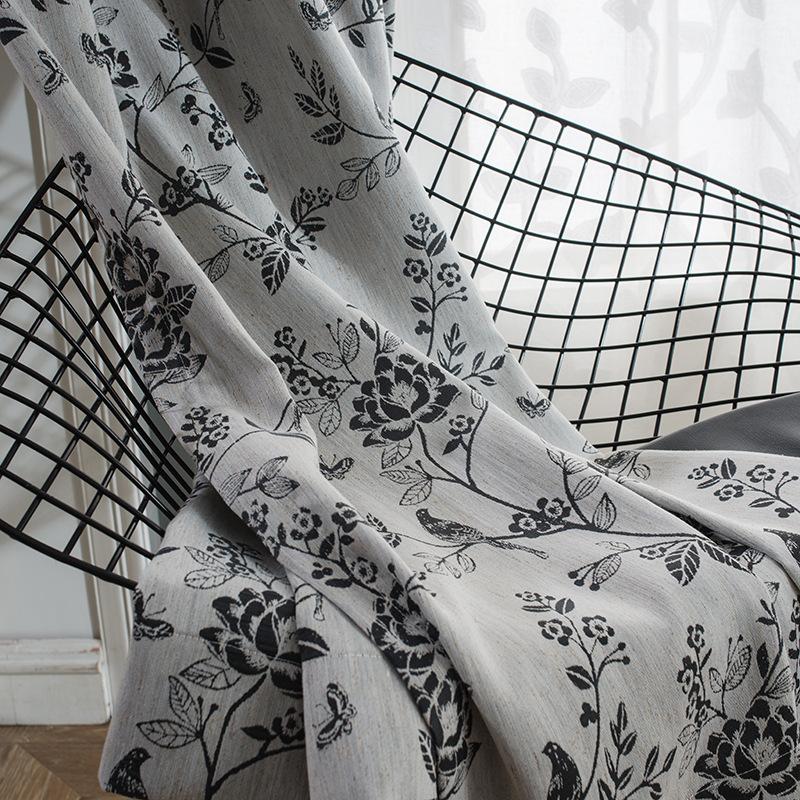 Curtains for Living Room Cotton and Curtain Fabric with Butterfly Jacquard, Tulle