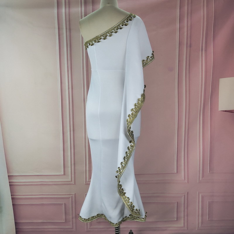 Women Party White Dress One Shoulder Celebrate Evening Patchwork Lace Summer Fashion Fringed Elegant Ladies Femme Sexy Dresses T200604