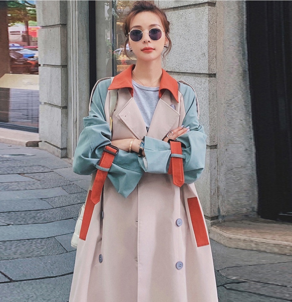 Fashion Women's Trench Coat Midlength British style coat women autumn new stitching contrast color women's windbreaker 201111