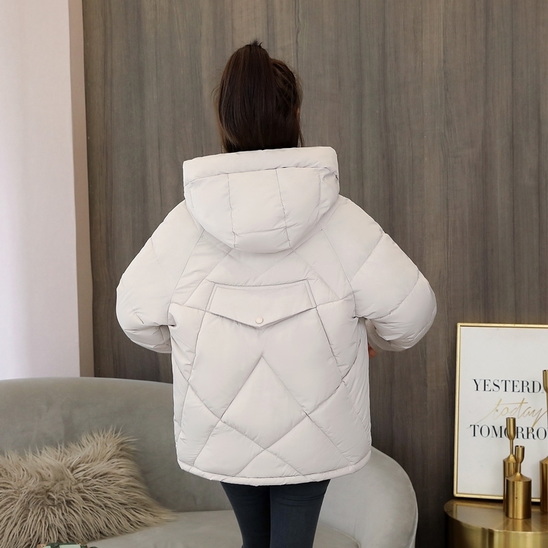 Women's Winter Jacket With Zipper Hooded Parkas Woman Padded Solid Casual Plus Size Thick Coat Female Cotton Outwear 201202