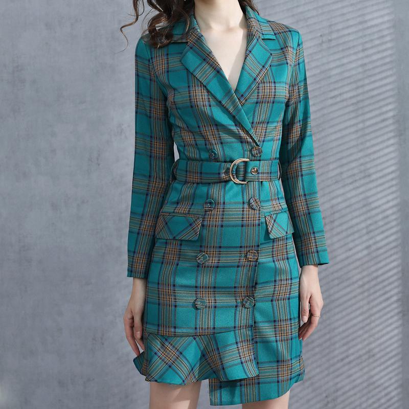 Spring New Style V-Neck Print Plaid Double Breasted Belt Slim Fit Temperament Long Sleeve Women Dress High Quality Fashion, Green
Spring New Style V-Neck Print Plaid Double Breasted Belt Slim Fit Temperament Long Sleeve Women Dress High Quality Fashion, Green