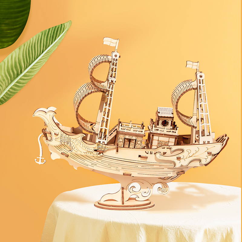 Robotime 3D Wooden Puzzle Games Boat & Ship Model Toys For Children Kids Girls Birthday Gift 201218