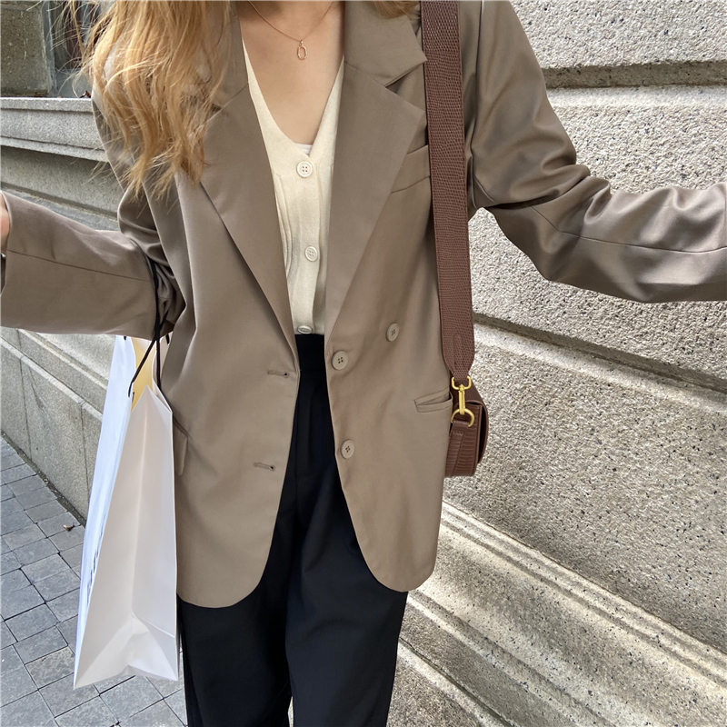 Solid color looses double row buckle women's suit blazer suits check sleeve long cotton casual vintage jacket 70h, Coffee
Solid color looses double row buckle women's suit blazer suits check sleeve long cotton casual vintage jacket 70h, Coffee