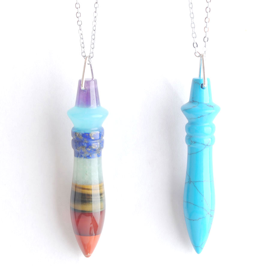 WOJIAER Natural Stone Pendants & Necklaces for Dowsing Cone Reiki Stone Amulet Pendule Divination Jewelry With chain DBE900
