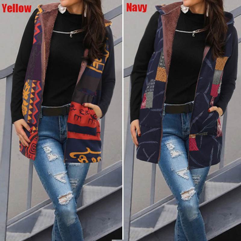 Celmia Women Fluffy Coats Gilet 2019 Winter Ladies Warm Hooded Sleeveless Print Casual Pockets Loose Windbreaker Outwear 7 T200114