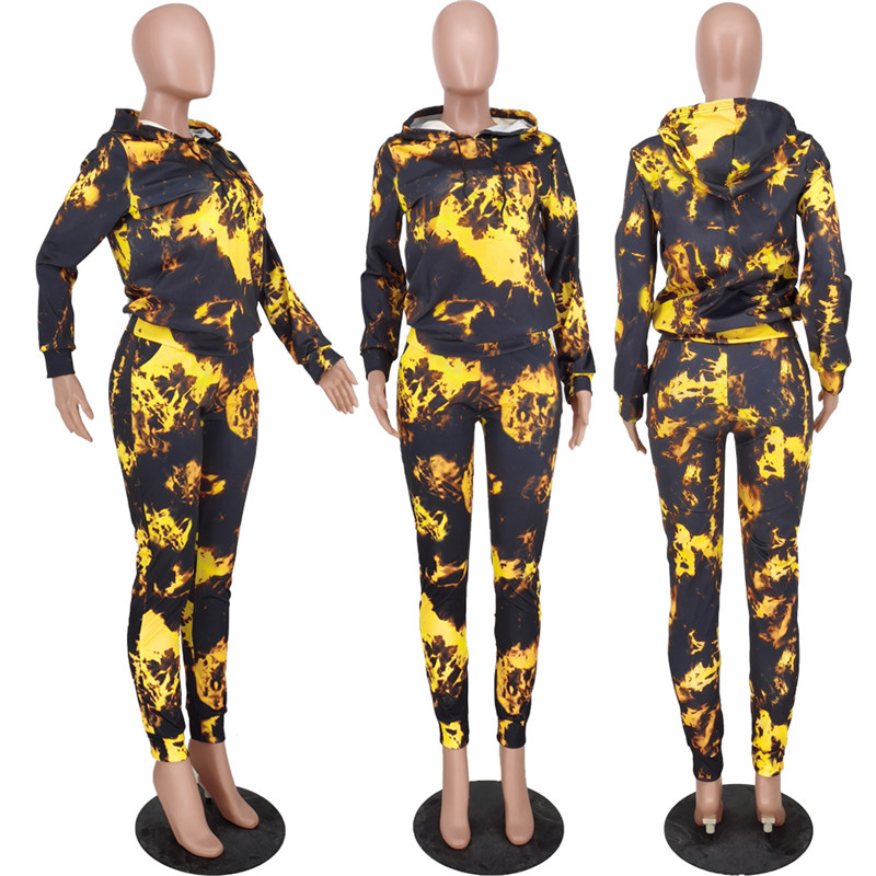 Women hooded outfits tie dye Tracksuit casual 2 piece set long sleeve hoodies+legging winter clothes jogger suit plus size sportswear 4305