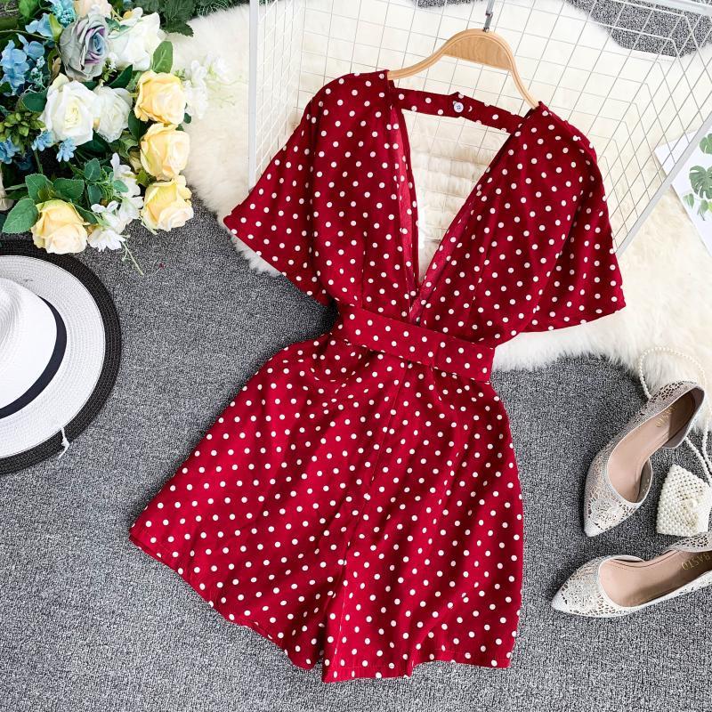 Jumpsuit for Women 2020 Polka Dot V-Neck Short Sleeve Playsuits Retro Backless Drawstring Slim Waist Beach Bodysuit 43593 T200704, Blue
Jumpsuit for Women 2020 Polka Dot V-Neck Short Sleeve Playsuits Retro Backless Drawstring Slim Waist Beach Bodysuit 43593 T200704, Blue