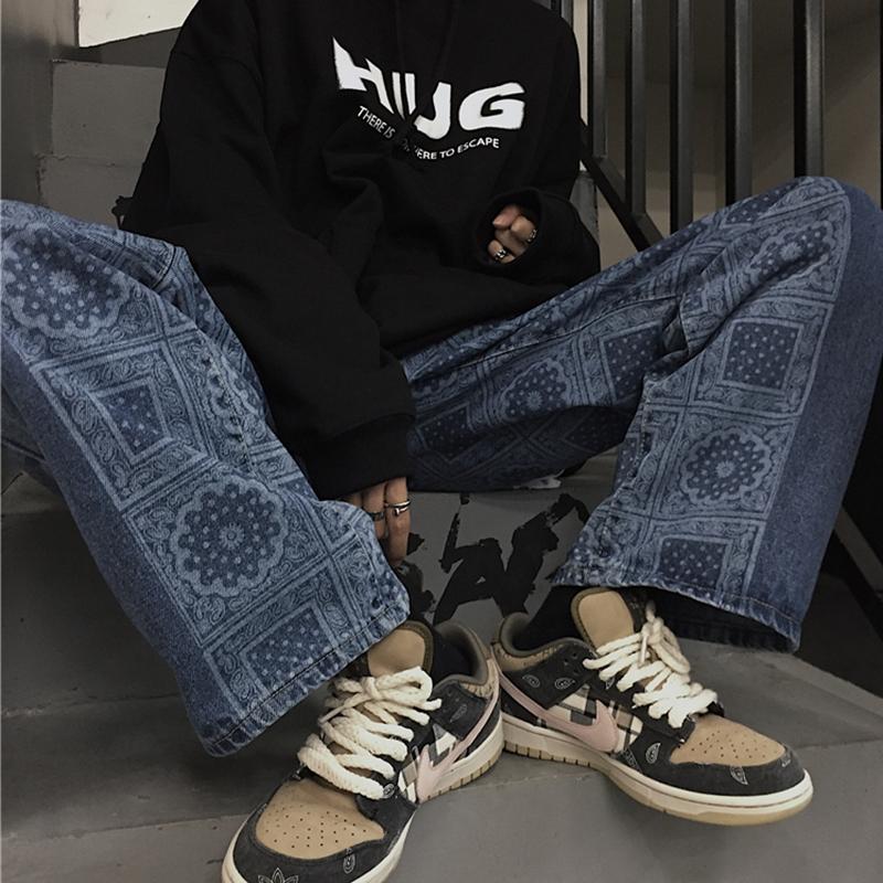 Autumn trend hip hop high street cashew flower stitching jeans straight trousers men and women tide, Black
Autumn trend hip hop high street cashew flower stitching jeans straight trousers men and women tide, Black