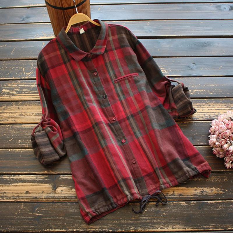 2020 Autumn Women Blouse Mori Girl Vintage Plaid Cotton Linen Blouse Single-breasted Long Sleeve Casual Shirts Mujer Blusas Tops, Gray
2020 Autumn Women Blouse Mori Girl Vintage Plaid Cotton Linen Blouse Single-breasted Long Sleeve Casual Shirts Mujer Blusas Tops, Gray