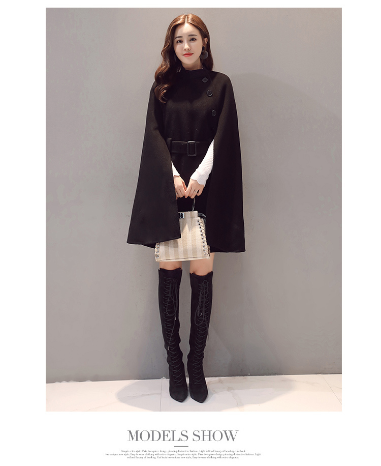 Women England Elegant Long Cloak Cape Fashion Button Belt Warm Autumn Black Cape Big Size Arrival 201214