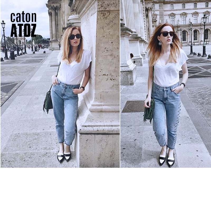catonATOZ 2093 New High Waist Eyelets Boyfriend Denim Mom Women Pants Female Plus Size Jeans For Woman 201106