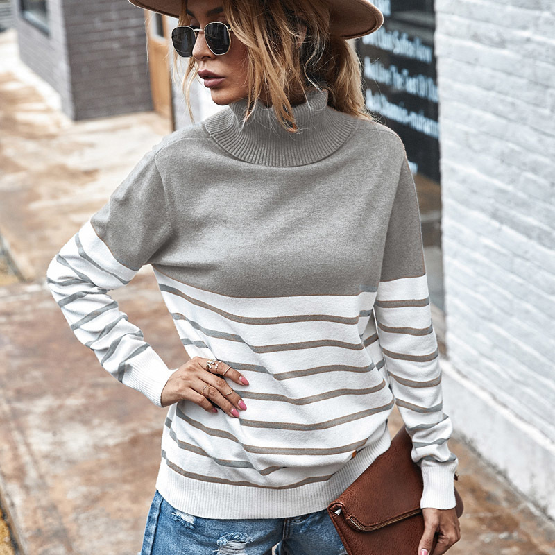Winter Striped Turtleneck Sweater Women Fall Long Sleeved Kintted Woman Sweaters Warm Pull Femme Casual Jersey Mujer 201130