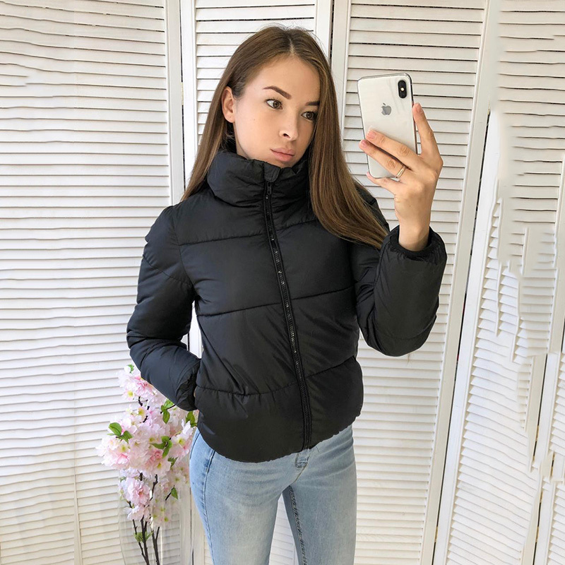 Women Winter Short Parkas Fashion Down Cotton Jacket Black Solid Standard Collar Bubble Coat Autumn Female Puffer Jackets 201019