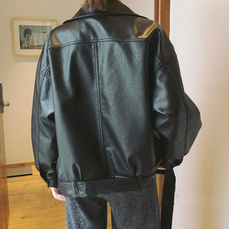 Bella philosophy Loose PU Faux Leather Jacket Women Classic Moto Biker Jacket Autumn Lady Basic Coat Fashion Black Outerwear 201026