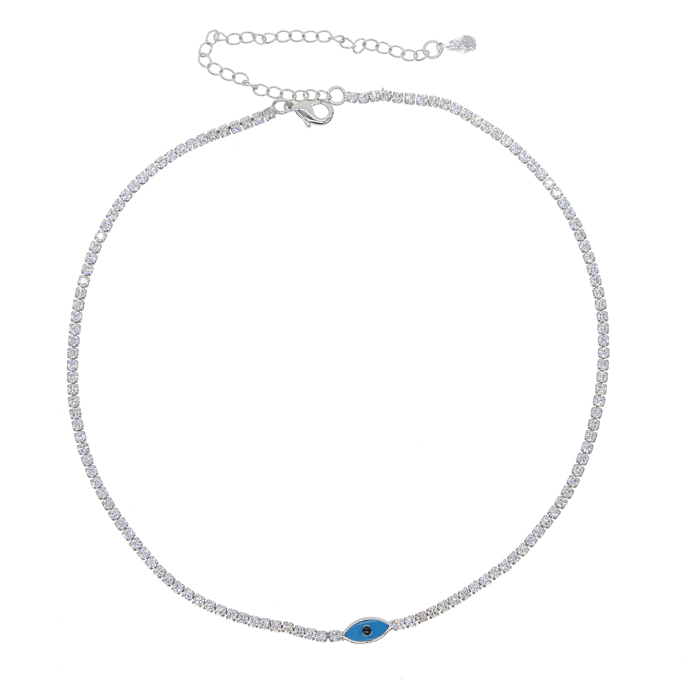 5A cz tennis chain evil eye charm choker necklace with colorful enamel lovely eyes pendant fashion necklaces jewelry