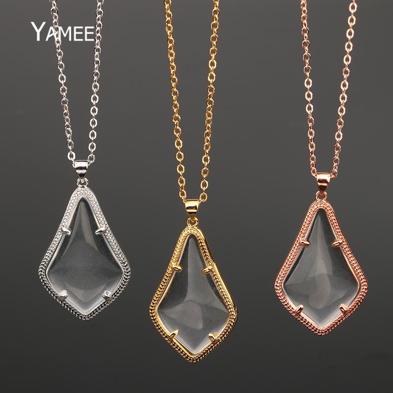 Gold/Rose Gold/Silver Plated Rhombus Clear Glass Pendant Necklaces Transparent Glass Necklaces Purify Stone For Women
Gold/Rose Gold/Silver Plated Rhombus Clear Glass Pendant Necklaces Transparent Glass Necklaces Purify Stone For Women