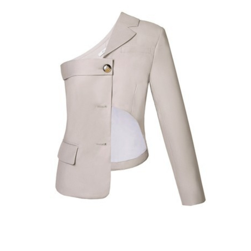 [EAM] New Spring Autumn Lapel Long Sleeve Irregular Cut Hollow Out Personality Jacket Women Coat Fashion Tide JS707 201023
